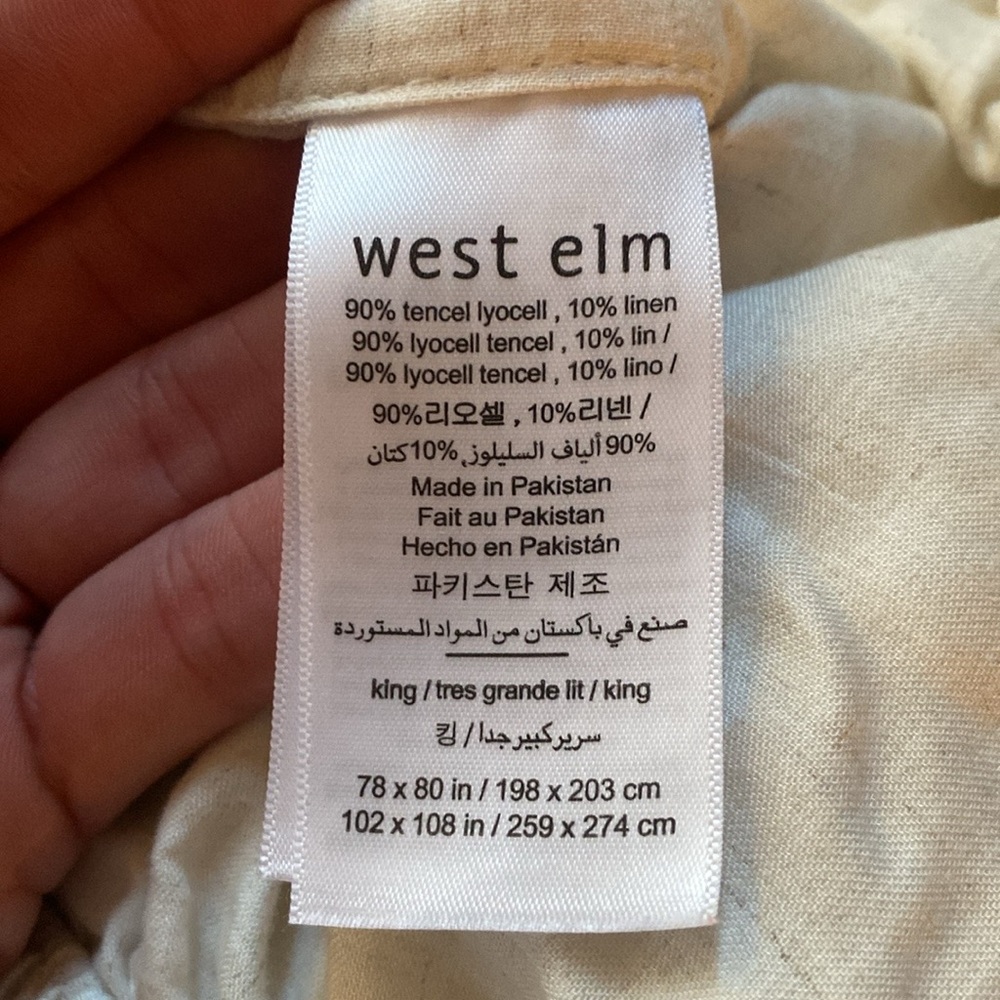 West Elm King Sheet Set Tencel Linen Natural Fleck Flat + Fitted + 4 Pillowcases - Picture 5 of 9